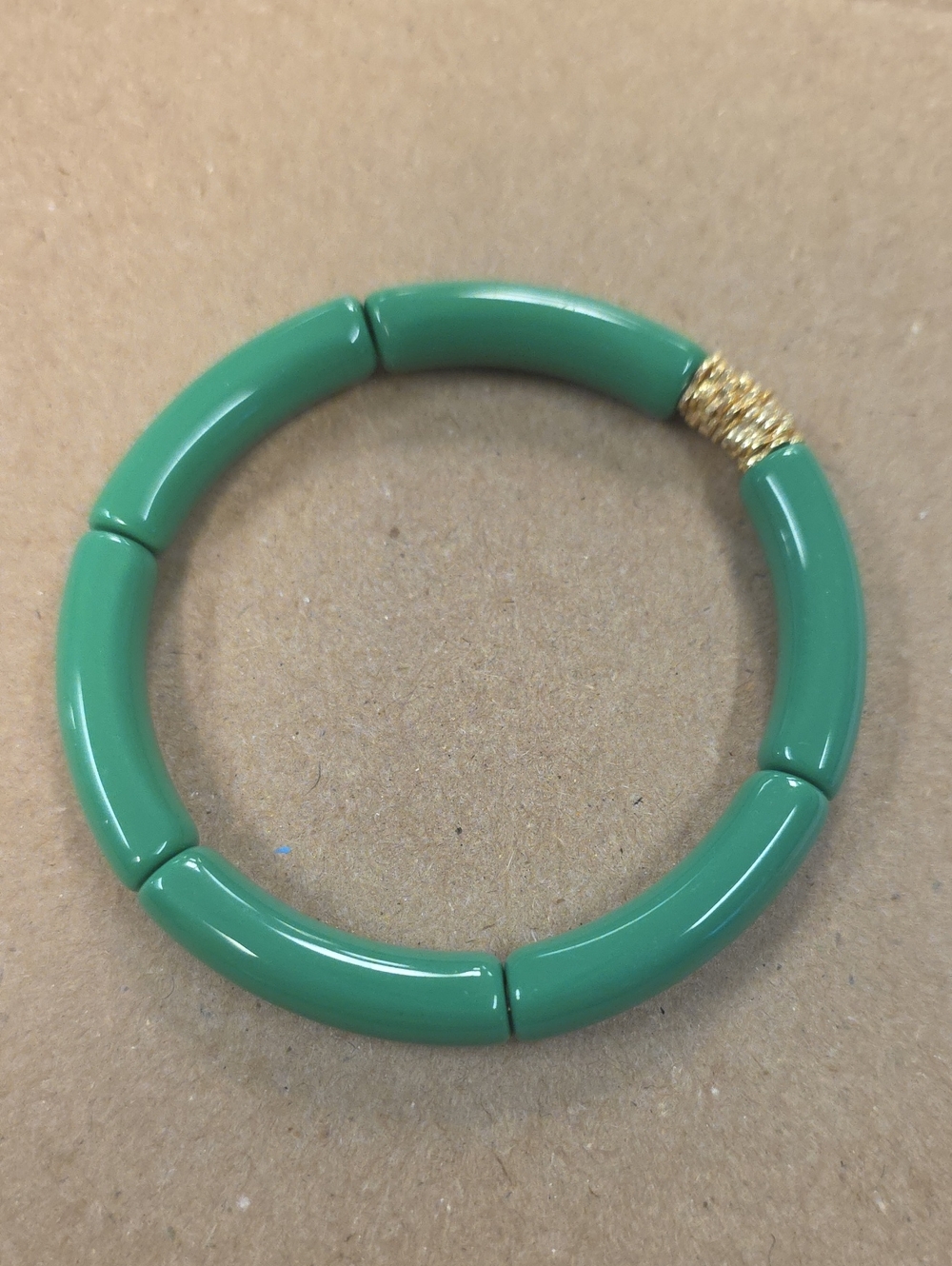 Green Beaded Stretch Bracelet with Gold Accent